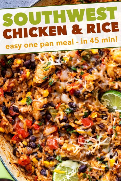 Southwest Chicken And Rice, Mexican Chicken And Rice, The Chunky Chef, Soup Crockpot, Chunky Chef, One Pan Meal, Homemade Fajita Seasoning, Easy Chicken And Rice, Mexican Chicken Recipes