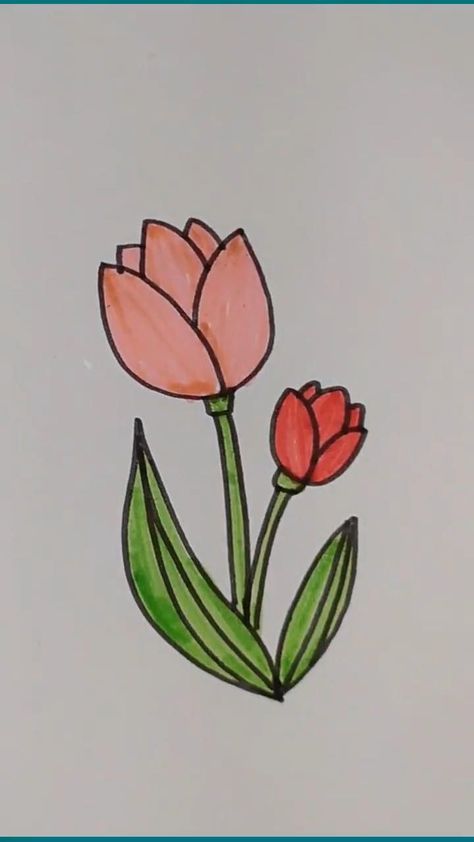 Flowers Drawing For Beginners, 5 Flowers Drawing, Easy Flower Designs To Draw, Flower Art Drawing Simple, How To Draw Flowers For Beginners, Flower Drawing Design Simple, Easy Drawings Flowers, Tulip Drawing Simple, Simple Flowers Drawing