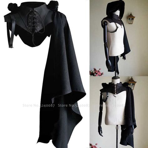 Men Gothic Knight Single Sleeve Shawl Armor Medieval Viking Pirate Cloak Hooded Capes Soldier Tops Party Anime Cosplay Costumes - AliExpress Single Shoulder Cape, Half Cloak, Clothing Chart, Rogue Outfit, Halloween Ideas Costumes, Shoulder Cloak, Half Cape, Side Cape, Gothic Cape