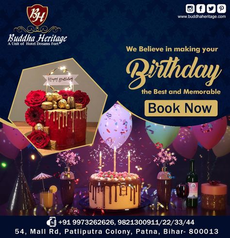 We believe in making your birthday the best and memorable. Contact : 9821300911/22/33/44 Visit us www.buddhaheritage.com #bestdishes #buddhaheritage #banquet #bihartourism #happybirthday #birthday #hotel #hotelsofpatna #banquets #spicyfoods #sapphirehall #wedding #parties #halls #BookingsOpen #restaurant #banquethall #hotelsofindia #venue #venuestyling #venuebooking #venuedecor #venuedecoration #patnadiaries #patnarestaurant #buddha #Patliputra #Patna #Bihar Birthday Hotel, Patna Bihar, Party Hall, Venue Decor, Hall Design, Wedding Parties, Banquet Hall, Best Dishes, Event Poster