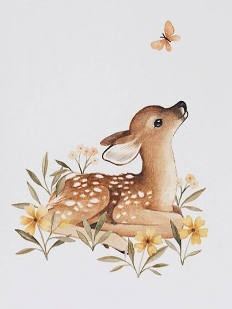 Cute Forest Animals Drawing, Forest Animal Drawings, Cute Deer Drawing, Baby Deer Art, Forest Animals Clipart, Deer Drawing, Baby Animal Drawings, Deer Illustration, Deer Art