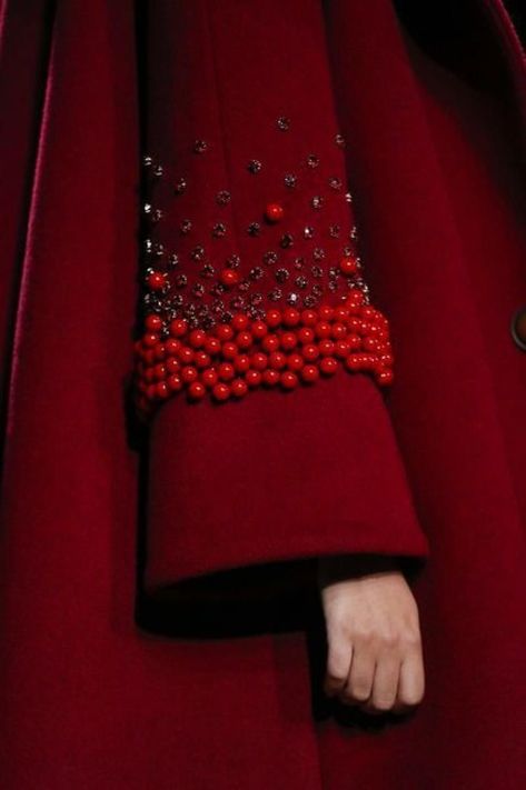 Detail Couture, Couture Embroidery, Sleeves Designs For Dresses, Abaya Designs, 자수 디자인, Couture Details, Red Coat, Red Burgundy, Designs For Dresses