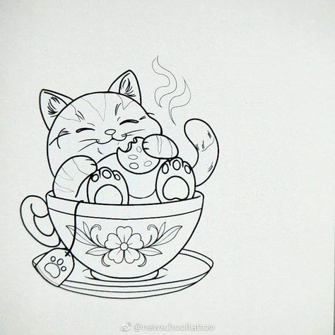 Kawaii Cup Drawing, Cute Japanese Coloring Pages, Teacup Doodle, Tea Cup Drawing, Teacup Tattoo, Kawaii Cups, Tea Cup Art, Cup Tattoo, Kawaii Characters