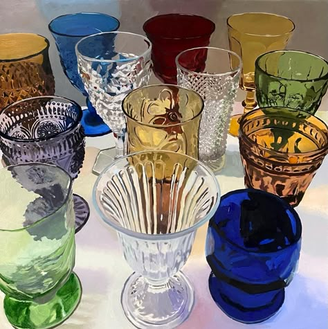 Rainbow Glassware, Chunky Bar, Colorful Bar, Retro Glassware, Glassware Vintage, Vintage Wine Glasses, Bar Glasses, Colored Glassware, Antique Glassware