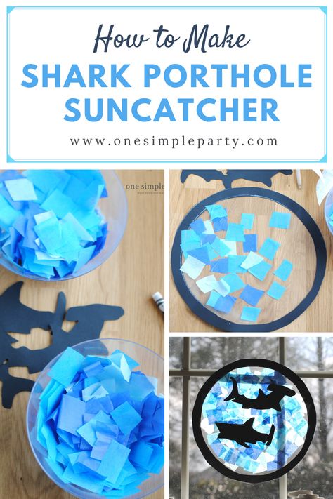 Shark Week Toddler Crafts, Shark Week At School, Ocean Suncatcher Craft, Shark Projects For Preschool, Shark Art Activity, Shark Suncatcher Craft, Sharks Crafts For Preschool, Under The Sea Stained Glass Craft, Preschool Sea Crafts