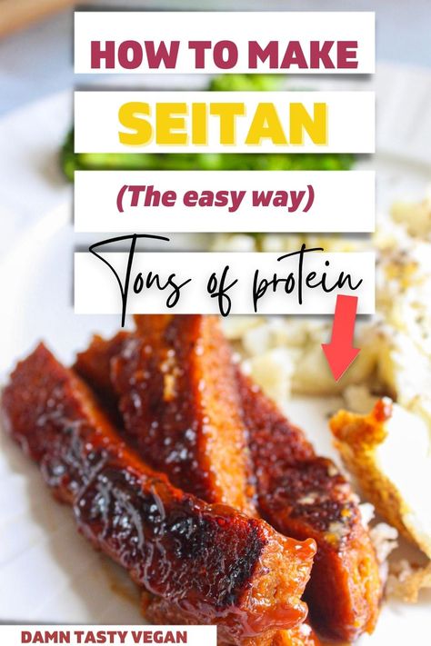 It's never been easier to make seitan from scratch. This recipe for seitan is high in protein and low in carbs and fat and has zero cholesterol. It's been around for centuries and it's chewy versatility is a great meat replacement for vegans, vegetarians and flexitarians. How to make seitan as a beginner. #seitan #vegan #veganmeat #highprotein Easy Seitan Recipe, Make Seitan, How To Make Seitan, Seitan Recipe, Homemade Seitan, Vegan Meat Recipe, Seitan Recipes, Recipe For Beginners, Vegan Protein Sources