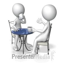 Stick Figure Coffee Table Talk - 3D Animated Clipart for PowerPoint - PresenterMedia.com 2 People Talking, White 3d People, Emoji 2, Animated Clipart, Powerpoint Animation, Sculpture Lessons, Blue Emoji, Business Podcast, White Figures