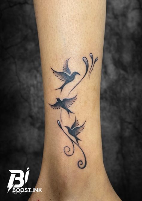 Super Unique Tattoos, Bird Foot Tattoo, Jamaican Tattoos For Women, Mother Of Three Tattoo Ideas, 3 Bird Tattoos For Women, 96 Tattoo, Three Little Birds Tattoo, Jamaican Tattoos, Bird Tattoo Sleeves