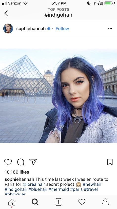 Black And Periwinkle Hair, Dark Periwinkle Hair, Periwinkle Blue Hair, Indigo Hair Color, Periwinkle Hair, Blue Hair Dark, Fox Hair Dye, Indigo Hair, Pastel Purple Hair