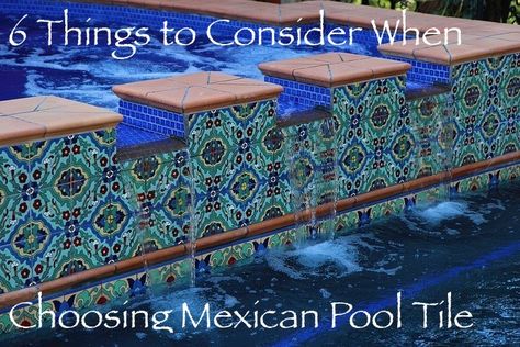 Spanish Pool Design, Mexican Style Pool Area, Pool With Spanish Tile, Mexican Style Pool, Spanish Tile Pool, Mexican Tile Pool Spanish Style, Mexican Pool Tile, Pool With Mexican Tile, Spanish Pool Tile