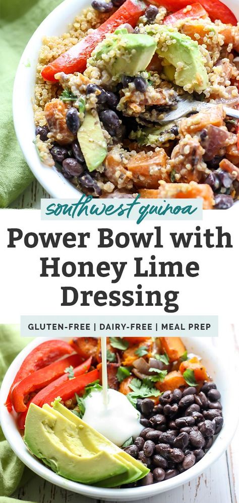 Quinoa Power Bowl, Southwest Quinoa, Plant Based Diet Meals, Clean Eating Vegetarian, Honey Lime Dressing, Healthy Avocado, Healthy Bowls Recipes, Power Bowl, Plant Based Diet Recipes