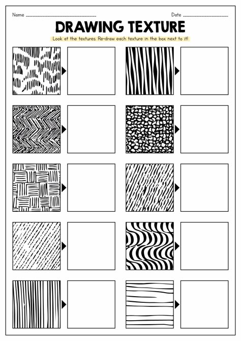 Sketchbook Printables, Line Practice Drawing, Pen Textures, Line Art Practice, Texture Worksheet, Drawing Practice Exercises, Pretty Lines, Drawing Texture, Classe D'art