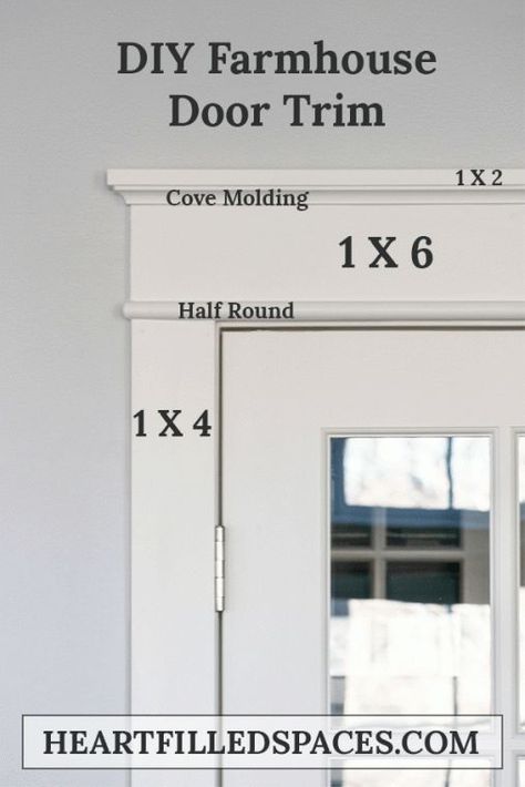 How to update builder grade door casings to Farmhouse/Craftsman style trim. Follow this simple tutorial for a DIY Door Casing upgrade. French Door Makeover, Farmhouse Door Trim, Craftsman Style Trim, Diy Window Trim, Farmhouse Trim, Farmhouse Craftsman, Interior Window Trim, Interior Door Trim, Farmhouse Door