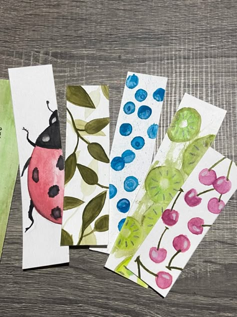 Waterpaint Bookmark, Watercolor Bookmarks Diy, Bookmarks Fruit, Food Bookmarks, Fruit Bookmark, February Bullet Journal, Bookmarks Diy, Handmade Bookmarks Diy, Diy Crafts Bookmarks