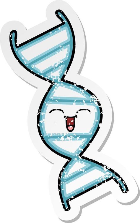 distressed sticker of a cute cartoon DNA strand Dna Cartoon Art, Dna Cartoon, Dna Clipart, Dna Vector, Dna Drawing, Dna Strand, Genetic Counseling, Nucleic Acid, Art House