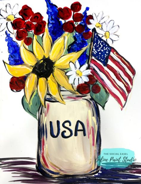 Social Easel, Jar Bouquet, Slate Art, Paint Studio, Patriotic Art, Independance Day, Draw And Paint, Wine Painting, Flag Painting