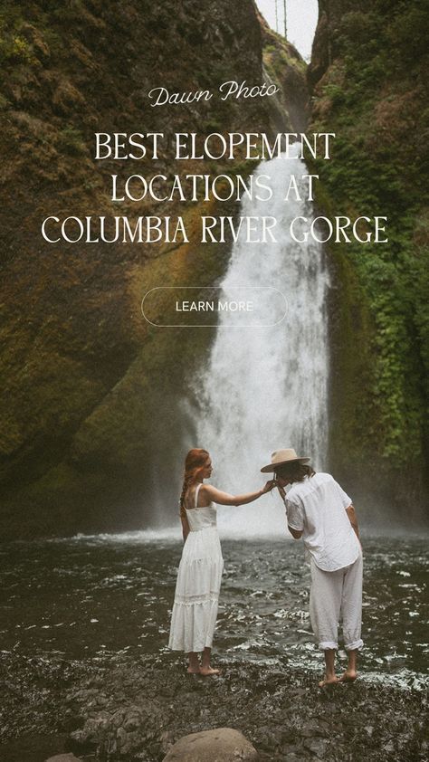 Dreaming of a waterfall elopement?! Columbia River Gorge is a dreamy PNW elopement location and I'm sharing all my favorie spots at the gorge on the blog!! Tap to read!! Dreamy Elopements. PNW Elopements. PNW Weddings. Best Elopement Locations, Waterfall Elopement, Where To Elope, Oregon Elopement, The Gorge, Columbia River Gorge, Columbia River, Elopement Locations, Elopement Inspiration