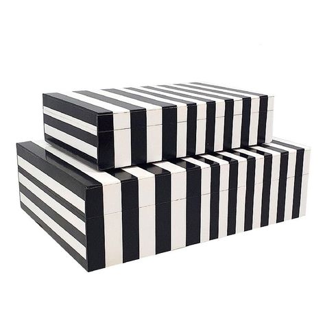 Add bold style and a little storage to your space with this black and white Jacey box set from A&B Home.Click this HOME DECOR & FURNITURE GUIDE to find the perfect fit and more! Add bold style and a little storage to your space with this black and white Jacey box set from A&B Home.Click this HOME DECOR & FURNITURE GUIDE to find the perfect fit and more! Set of two Black and white stripe designDETAILS Small box: 8"W x 5"L x 2"H Large box: 10"W x 7"L x 3"H Weight: 1.1 lbs., 1.8 lbs. MDF, resin Wip Cardboard Box Diy, Creative Room, White Bedroom Decor, Decorative Storage Boxes, A&b Home, Office Makeover, Black And White Decor, Apartment Decor Inspiration, Bold Style