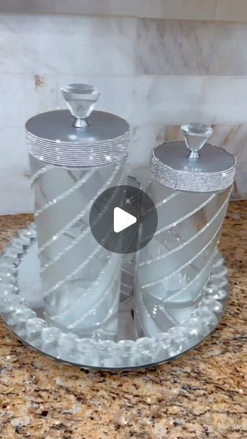 Diy Canisters, Diy Canister, Canisters Diy, Diy Glam Decor, Christmas Centerpieces Cheap, Kitchen Decor Christmas, Dollar Tree Vases, Dollar Tree Christmas Decor, Diy Crafts Love