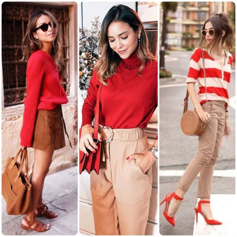 Red And Beige Outfit, Red And Cream Outfit, Outfit Pantalon Rojo, Ghibli Core, Red Top Outfit, Khaki Pants Outfit, Beige Hose, Cream Outfit, Nude Outfits