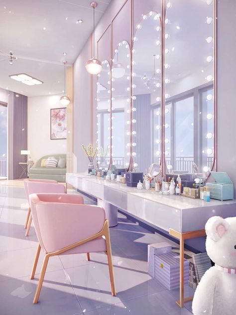 Cartoon Wallpaper Aesthetic, Animated Aesthetic, Zepeto House Background, New Home Decor Ideas, Room Anime, Anime House, Beauty Salon Decor, Living Room Background, Salon Interior Design