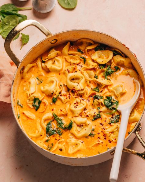 Creamy Tortellini Soup (Easy, 30-Minute, One-Pot Recipe!) Creamy Tuscan Tortellini Soup Britacooks, Canned Tomato Soup With Tortellini, Creamy Tortellini Soup No Meat, Tortellini Soup Meatless, Tortellini Broth Soup, Creamy Sausage Tortellini Soup Stovetop, Dried Tortellini Soup, Vegetarian Tortellini Soup Recipes, Tortellini Soup Vegan