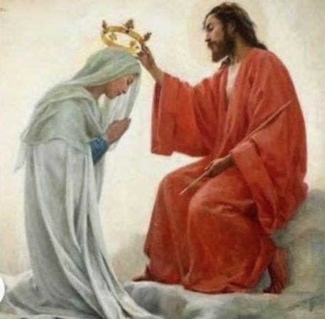 coronation of Mary Queen of Heaven and Earth crowned by her most loving Son Our Lord Jesus Christ Cristo Re, Coronation Of Mary, Queen Of Heaven And Earth, Mary Queen Of Heaven, Jesus Crown, Mary Catholic, Mama Mary, Queen Of Heaven, Religious Paintings