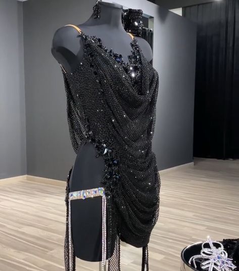 Performance Dresses Music, Latin Dresses Ideas, Black Ballroom Dress, Drag Clothing, Latin Competition Dress, Ballroom Dance Outfits, Ballroom Dress Inspiration, Burlesque Fashion, Dance Style Outfits