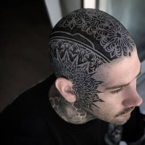 Reposted from @tattoosbypaketh, love big head tattoos like this! #inklife #headtattoo #facetattoo #geometrictattoo… | Instagram Scalp Tattoo, Scalp Micropigmentation, Head Tattoo, Head Tattoos, Hair Solutions, Face Tattoo, Mandala Tattoo, Blackwork Tattoo, Creative Tattoos