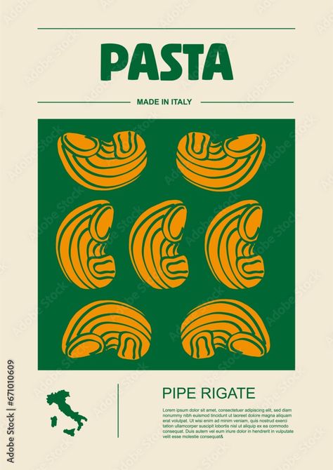 Italian macaroni types, labels for packages set. Pipe rigate pasta. Organic and natural product, gourmet ingredient for cooking dishes. Handmade and tasty. Vector in flat style Stock Vector | Adobe Stock Pasta Packaging Ideas, Vintage Pasta Packaging, Italian Packaging Design, Pasta Graphic Design, Italian Food Packaging, Pasta Packaging Design, Pasta Evangelists, Pasta Design, Pasta Brands