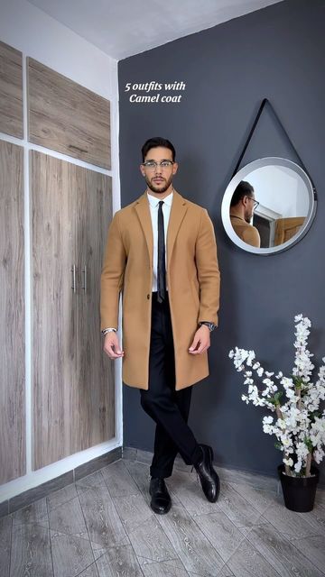 Ilyes Gherissi on Instagram: "5 outfits with camel coat! 🍂😎 which one do you pick? ⤵️ #camelcoat #zaracoat #falloutfitideas #fallfashionformen #outfitinspo #gentleman #moderngentleman #menscontentcreator #ootdformen #mensfashion" Camel Coat Outfit Men, Camel Peacoat Outfit, Coat Outfit Men, Camel Peacoat, Peacoat Outfit, Camel Coat Outfit, 5 Outfits, Zara Coat, Coat Outfit