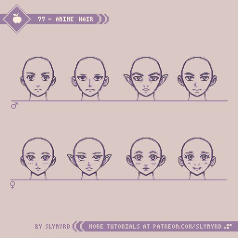 Pixelblog - 29 - Anime Faces and Hair — SLYNYRD Pixel Art Hair, Pixel Art Face, Pixel Tutorial, Pixel Art Portrait, Make Anime, Harry Potter Art Drawings, Pixel Characters, Pixel Art Tutorial, Frame By Frame Animation