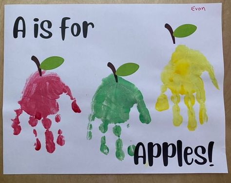 Just add handprints for this apple craft! Apple Tree Handprint Craft, September Toddler Crafts Easy, Good Bye Summer Crafts For Toddlers, A Is For Apple Handprint, September Crafts Toddlers, May Projects For Toddlers, Handprint Apple Craft, Apple Art Projects For Toddlers, Thanksgiving Crafts For 2 Year