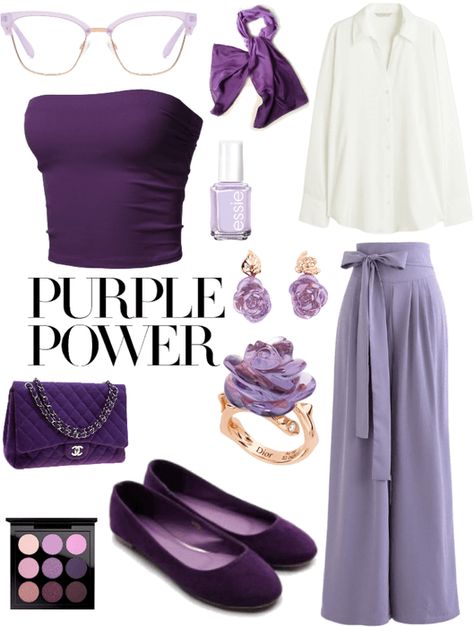 PURPLE! 💜 Outfit | ShopLook Purple Pink Outfit Ideas, Purple Uniform Aesthetic, Purple Accessories Outfit, Light Purple Aesthetic Outfit, Purple Bachelorette Outfit, Purple Classy Outfits, Formal Purple Outfit, Lavender And White Outfit, Violet Outfit Aesthetic