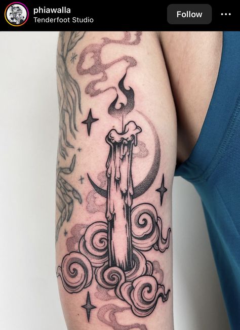 Candle Tattoo, Witch Tattoo, Muster Tattoos, Magic Tattoo, Spooky Tattoos, Dot Work Tattoo, Tattoo Flash Art, Black Ink Tattoos, Elegant Tattoos