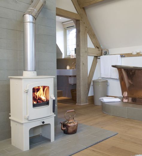 White Stove, Stove Ideas, Freestanding Stove, Wood Burners, Bathroom Wood, Wood Fuel, Wood Burning Stoves, Multi Fuel Stove, Traditional Fireplace