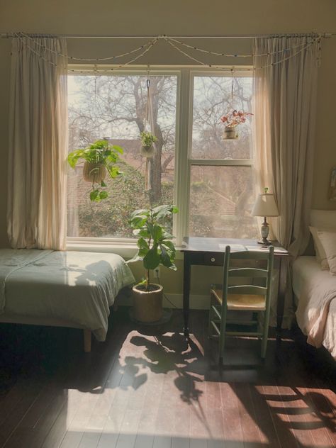 Room With 2 Windows, Early Afternoon Aesthetic, Room With Sunlight Aesthetic, Morning Curtains Aesthetic, Sunrise Bedroom Window, Evening Window Aesthetic, Early Morning Aesthetic Window, Chic Bedroom Decor, College Room