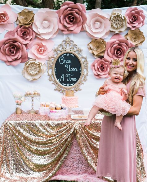 Once Upon A Time 1st Birthday Party... - A Touch of Pink Princess First Birthday, Baby First Birthday Themes, Flower Birthday Party, 1st Birthday Girl Decorations, Princess Theme Birthday, 1st Birthday Party For Girls, 1st Birthday Party Themes