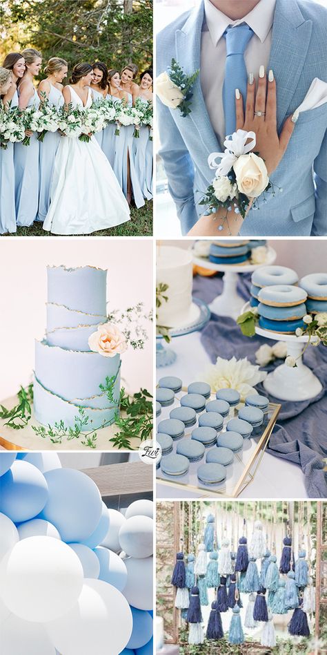 cute light blue wedding ideas Blue And White Wedding Dress Brides, Purple Blue And Gray Wedding, Wedding Colors For May 2024, Wedding Dresses Blue And White, Light Blue Wedding Theme Groomsmen, Baby Blue Suits For Men Wedding, Light Blue And Dark Blue Wedding, Bridesmaid Dresses Pastel Blue, Pastel Blue And White Wedding