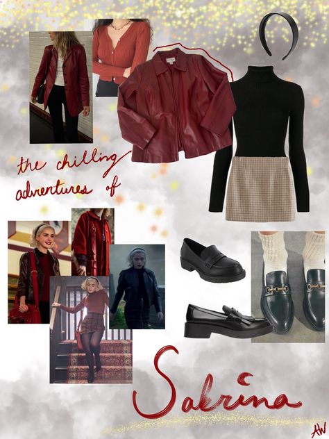 Halloween, costume moodboard, CAOS Chilling Adventures Of Sabrina Costume, Sabrina The Witch Outfits, Sabrina Spell Man Outfits, Sabrina The Teenage Witch Costume, Caos Outfits, Sabrina Spellman Costume, Chilling Adventures Of Sabrina Outfits, Sabrina Morningstar, Sabrina Costume