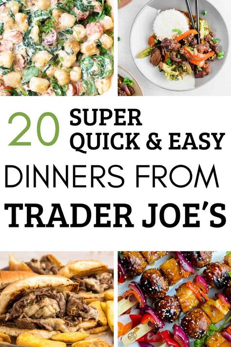 Need some easy meals to prepare for the fam?? Here are 20 EASY Trader Joe's recipe ideas that will have a delicious meal on your table in no time. All of these dinner recipes are made with Trader Joe's ingredients and perfect for an easy dinner! These Trader Joe's Dinner Ideas are all super easy meals to make. From soup, to salad and comfort food, these easy Trader Joe's meals will be a hit with your family! Trader Joes Meals For Two, Trader Joes Budget Meals, Easy Dinner Trader Joes, Trader Joes Family Dinner, Fast Trader Joes Meals, Trader Joe’s On A Budget, Easy Healthy Meals For Dinner Families, Trader Joe’s Easy Recipes, Super Fast Meals