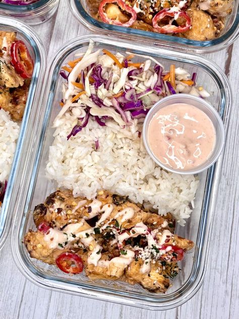 Bang Bang Chicken & Rice Bowls - Diana's Delish Dishes 75 Hard Meal Plan, Chicken And Rice Meal Prep, Budha Bowls, Crowd Food, Bang Bang Chicken, Chicken Rice Bowls, 2024 Recipes, 75 Hard, Bodybuilding Recipes