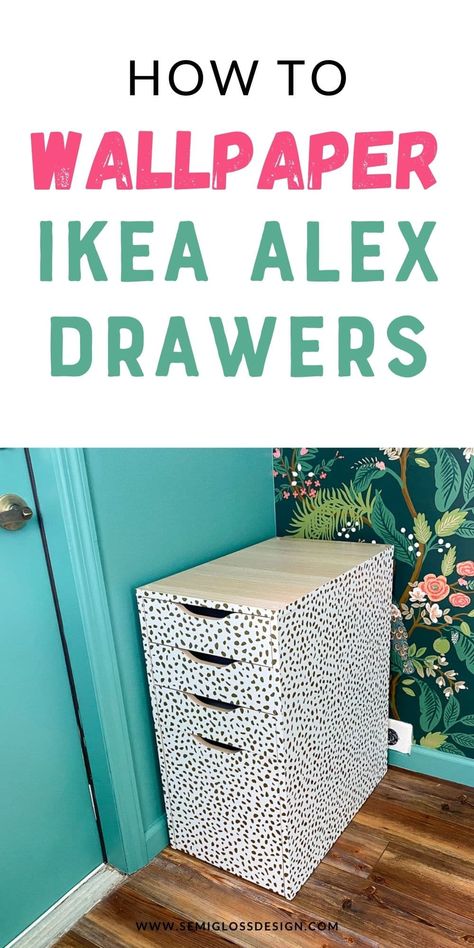 Learn how to wallpaper Alex drawers. This easy IKEA hack is a great way for adding interest to a plain file cabinet. How To Wallpaper, Alex Drawers, Ikea Alex Drawers, Alex Drawer, Wallpaper Crafts, Ikea Crafts, Drawer Labels, Ikea Alex, Easy Ikea Hack