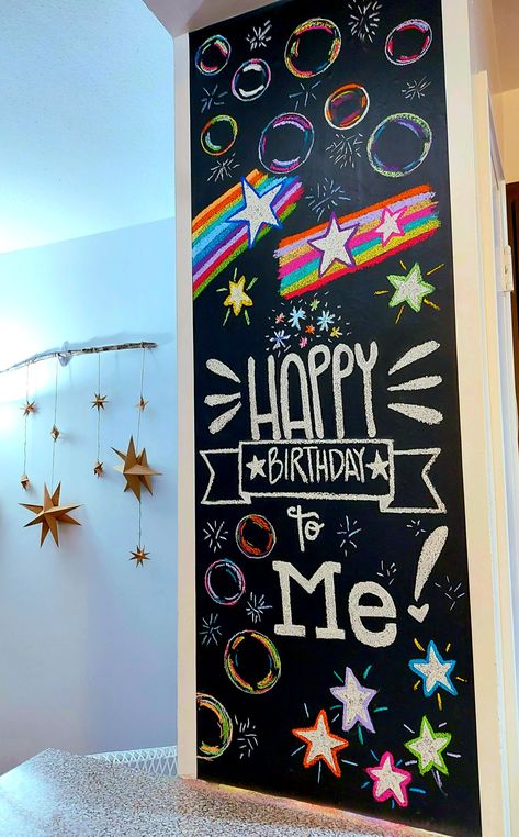 Happy Birthday Window Art, Birthday Window Art, Birthday Chalkboard Art, Chalkboard Wall Bedroom, Chalk Sign, Chalk Wall, Chalk Lettering, Birthday Chalkboard, Chalkboard Wall