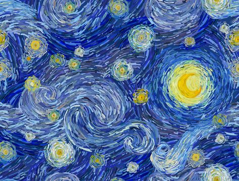 Blue Cloth Napkins, Glowing Moon, Starry Night Art, Print On Fabric, Painting Carpet, Arte Van Gogh, Van Gogh Art, Starry Night Van Gogh, Painting Medium