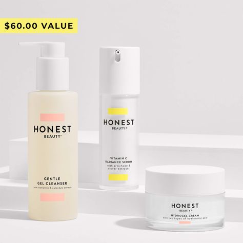 Honest Beauty Clean Glow Skincare Essentials Skincare Label Design, Skin Care Bottle, Skin Care Branding, Eye Supplements, Clean Skin Care, Clean Beauty Makeup, Glow Skincare, The Honest Company, Skin Care Routine For 20s