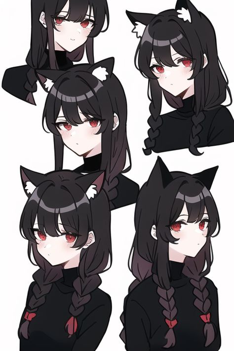 neko girl sketch uwu Neko Oc Designs, Cat Girl Animes, Cat Oc Art Human, Black Cat Oc Human, Human Cat Hybrid Oc, Cat Human Drawing, Cat Hybrid Oc, Cat Girl Character Design, Hairstyles Anime Female