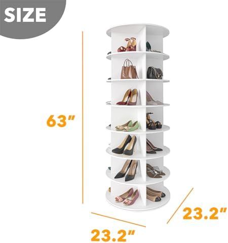 SpaceAid 7 Tier Rotating Shoe Rack Tower, Spinning Shoe Display Lazy Susan, Revolving 360 Shoe Rack Storage Round Carousel, Vertical Handbag Rotate Shoes Closet Organization (7-Tier White) Rotating Shoe Rack, Spin Shoes, Shoe Display, Lazy Susan, Shoe Closet, Closet Organization, Shoe Rack, Spinning, Closet