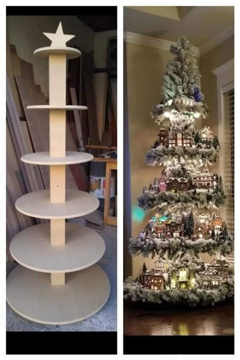 Easy Indoor Christmas Decorations, Christmas Tree Village Display, Diy Christmas Village Displays, Christmas Tree Village, Diy Christmas Village, Christmas Tree Decorating Themes, Christmas Decorations For Kids, Christmas Village Display, Christmas Decorations Living Room