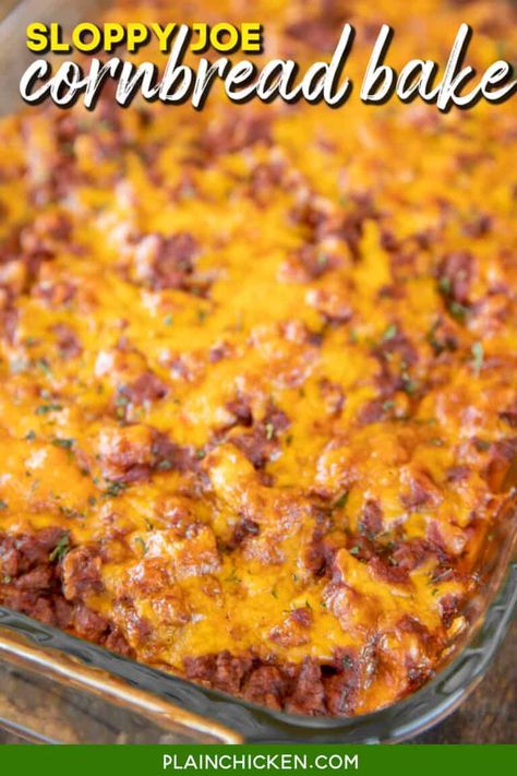 Recipes With Manwich, Sloppy Joe Skillet Recipe, Ground Beef Cornbread Recipes, Manwhich Sloppy Joe Recipe, Manwhich Sloppy Joes, Leftover Manwich Ideas, Manwich Ideas, Jiffy Joes, Sloppy Joe Casserole Cornbread